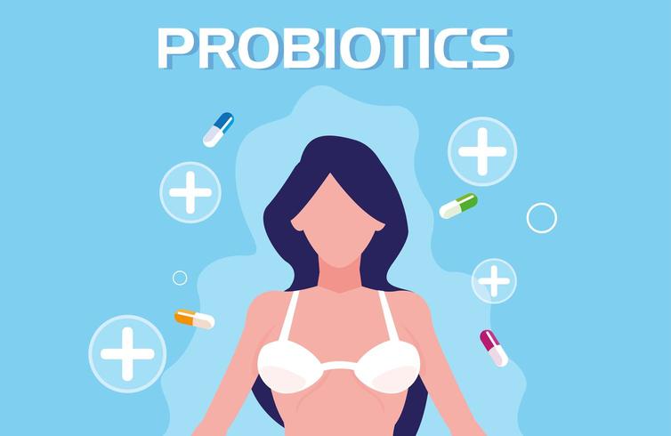woman with  probiotics capsules vector