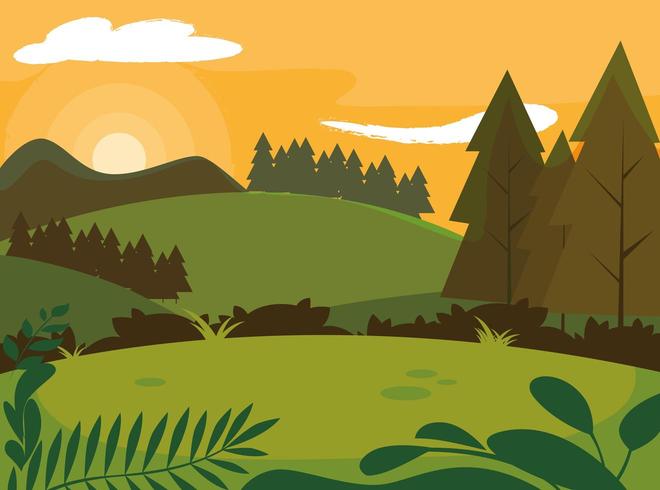 día paisaje con pinos escena natural vector