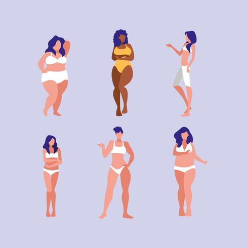 conjunto de mujeres de diferentes tamaños vector