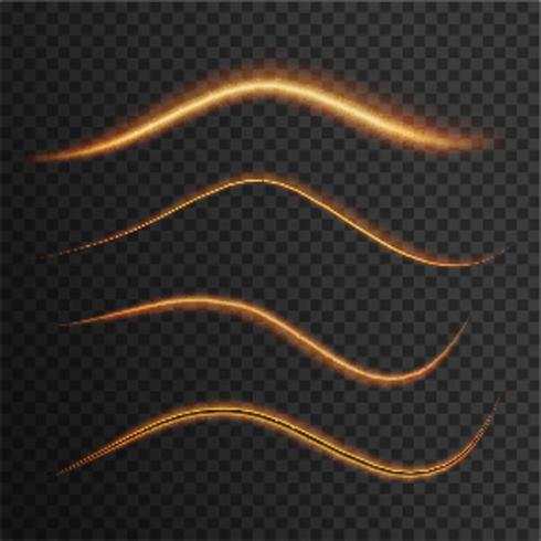  Set of Transparent Wavy Gold Light Effects vector