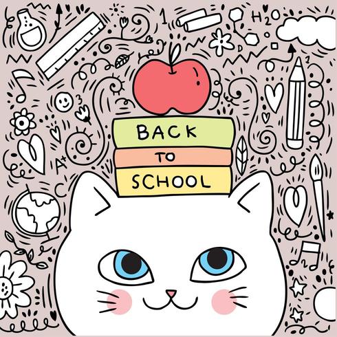 Back to school cat and book illustration vector