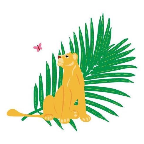 Vector hand drawn flat composition with lion and butterfly