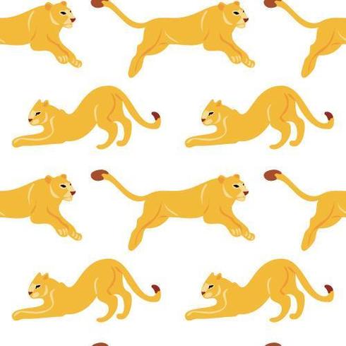 Vector hand drawn flat seamless pattern with lions