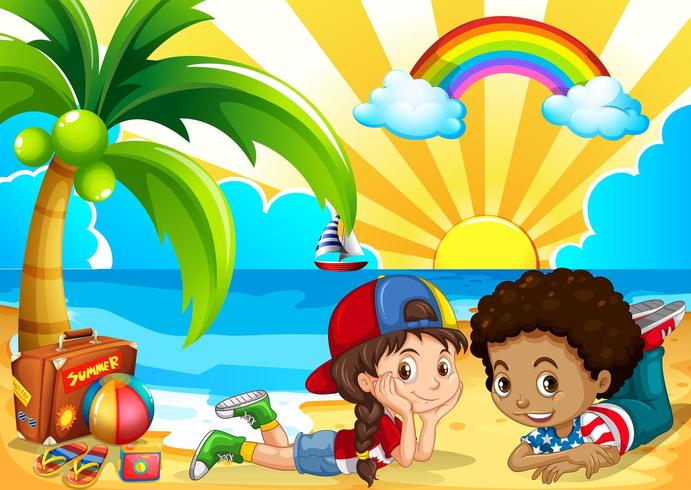 Children having fun on the beach vector