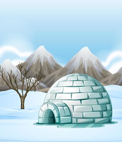 Nature scene with igloo on the ground vector