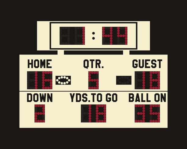 Marcador LED de fútbol americano con datos totalmente editables, temporizador y espacio para información del usuario vector