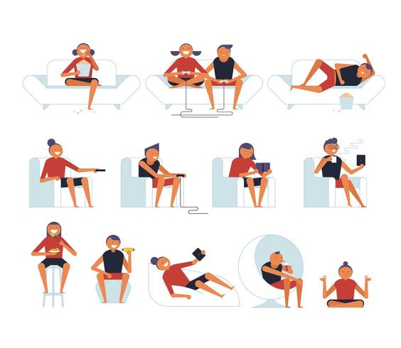 Different poses of people sitting on chairs. vector