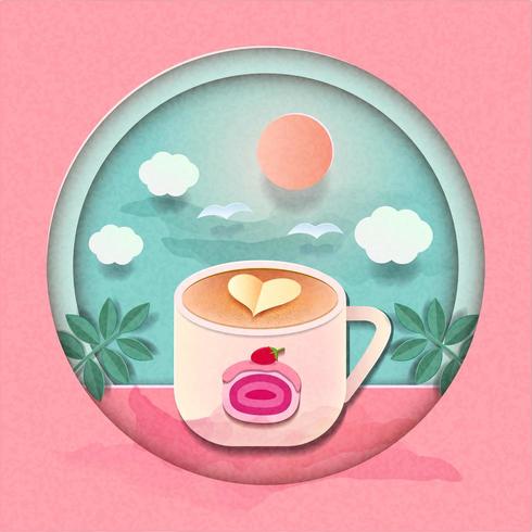 Beautiful coffee mug in front of bright day backdrop vector