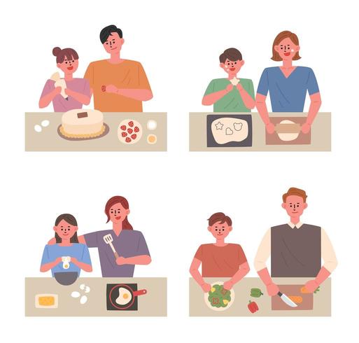 Children Cooking with Mom and Dad vector