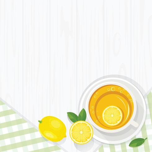 Lemon tea in mug on table vector