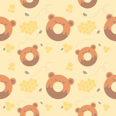 seamless pattern bear donut and honeycomb vector