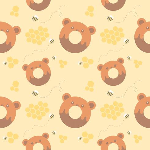 seamless pattern bear donut and honeycomb vector