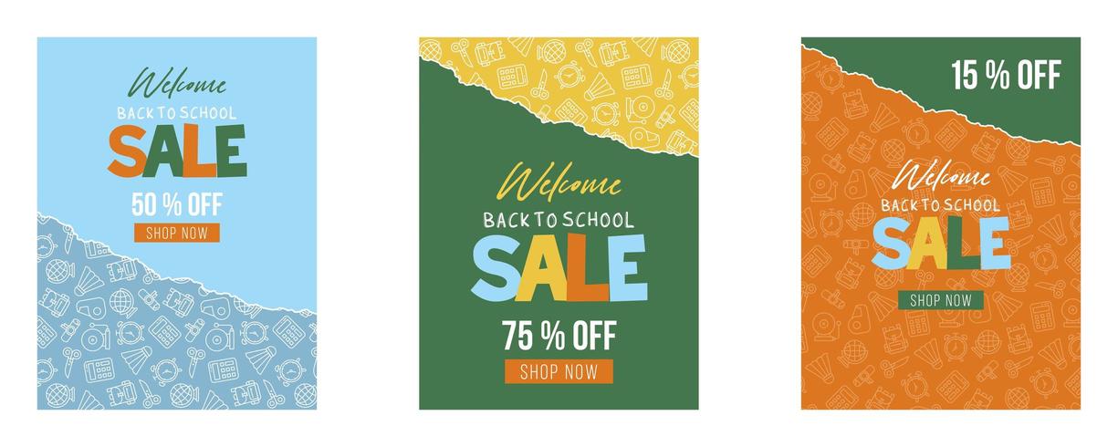 Set of Back to school, School supplies poster templates vector