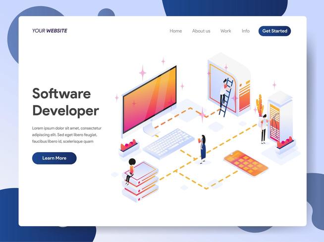 Landing page template of Software Developer Isometric vector