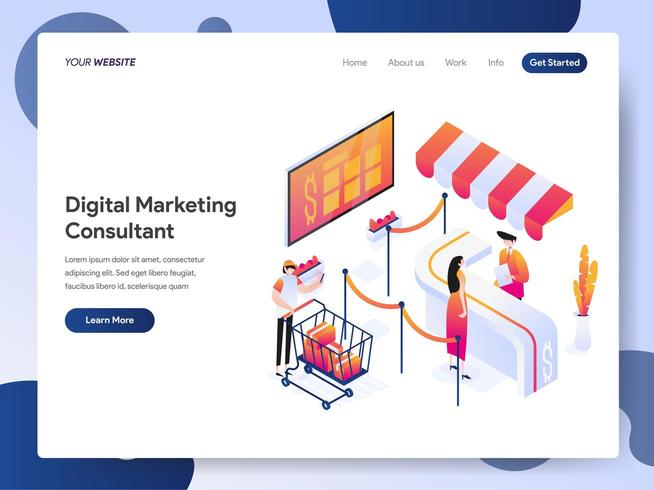 Landing page template of Digital Marketing Consultant Isometric Illustration Concept. Modern design concept of web page design for website and mobile website.Vector illustration EPS 10 vector
