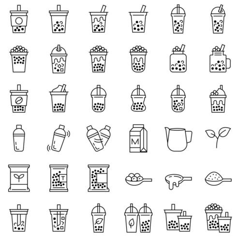 Conjunto de iconos de línea de té de burbujas o té de leche perla vector