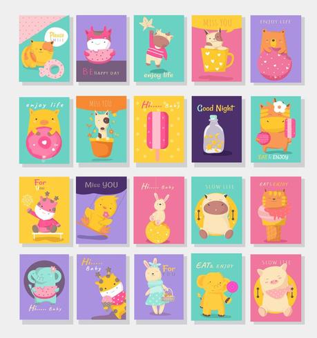 Cute animals hand drawn style vector