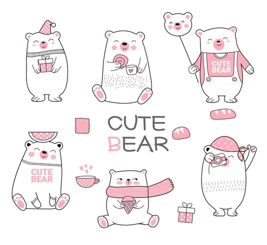 Cute Baby Bear Hand Drawn Set vector