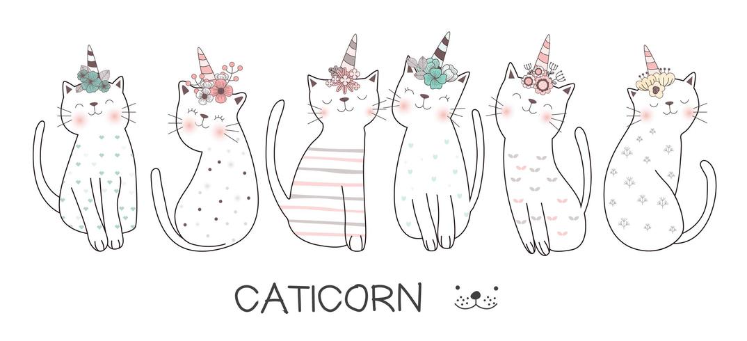 Caticorn Hand Drawn Style vector