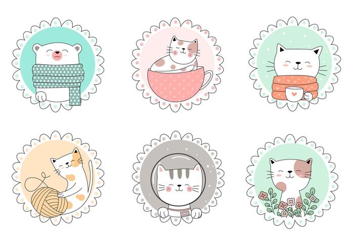 Set of Hand Drawn Cute Animals in Circle Frames vector