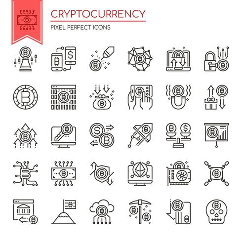 Set of Thin Line Black and White Cryptocurrency Icons  vector