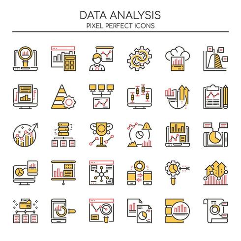 Conjunto de iconos de análisis de datos de color de duotono vector