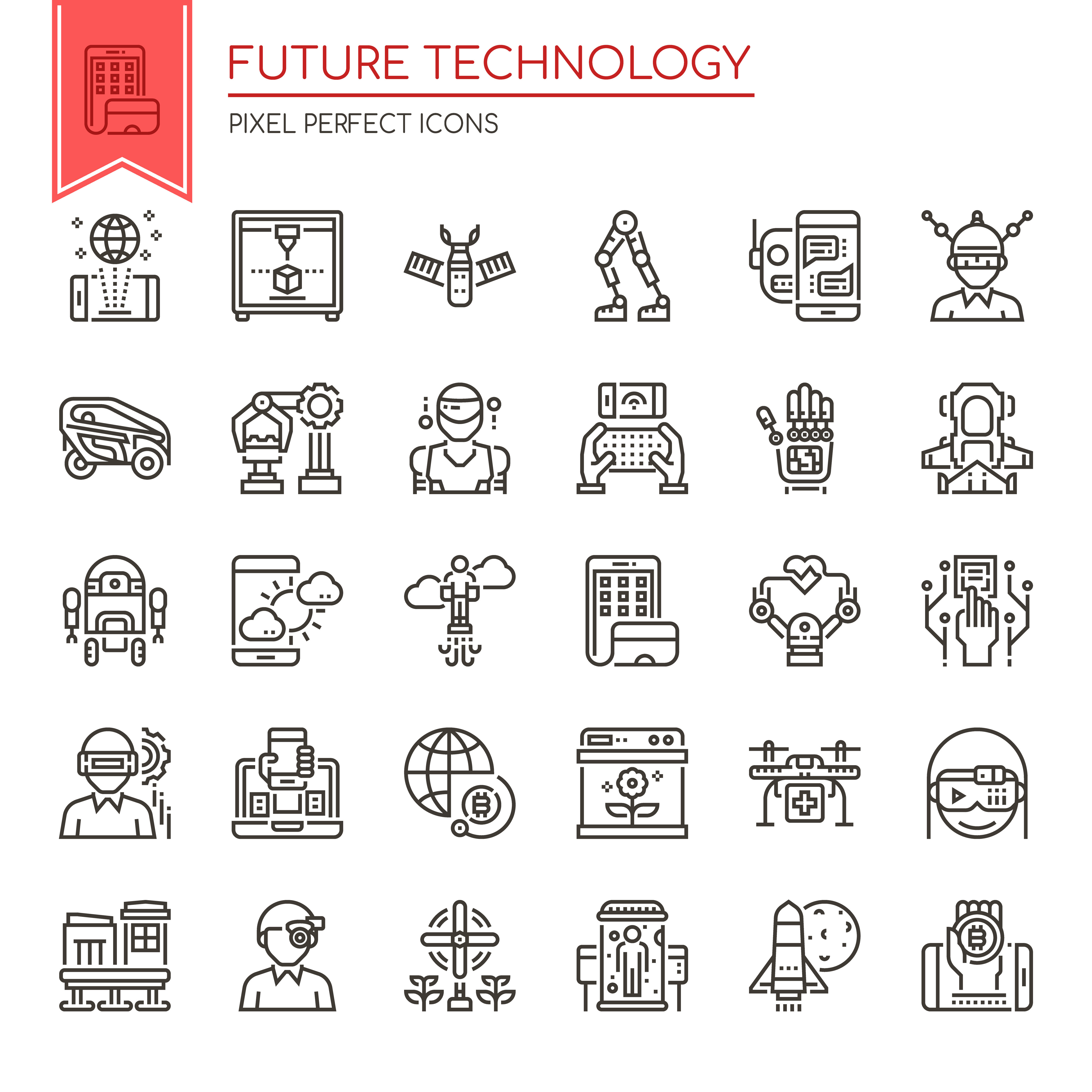 Set of Black and White Thin Line Future Technology Icons 667451