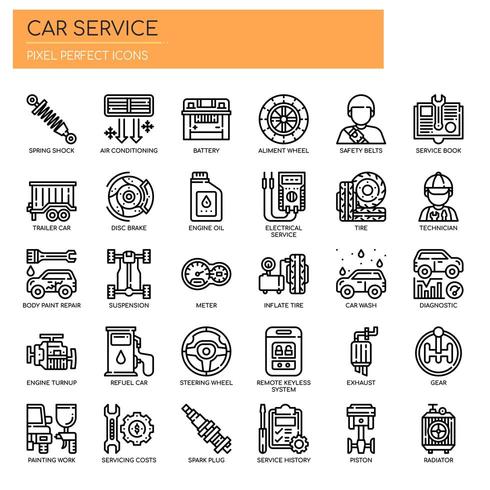Set of Thin Line Car Service Black and White Icons vector