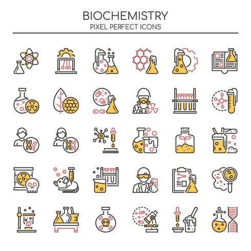 Conjunto de iconos de bioquímica de línea fina de duotono vector