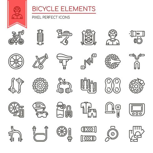 Set of Black and White Thin Line Bicycle Elements  vector