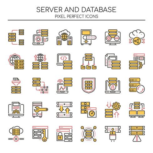 Set of Duotone Thin Line Server and Database Icons  vector