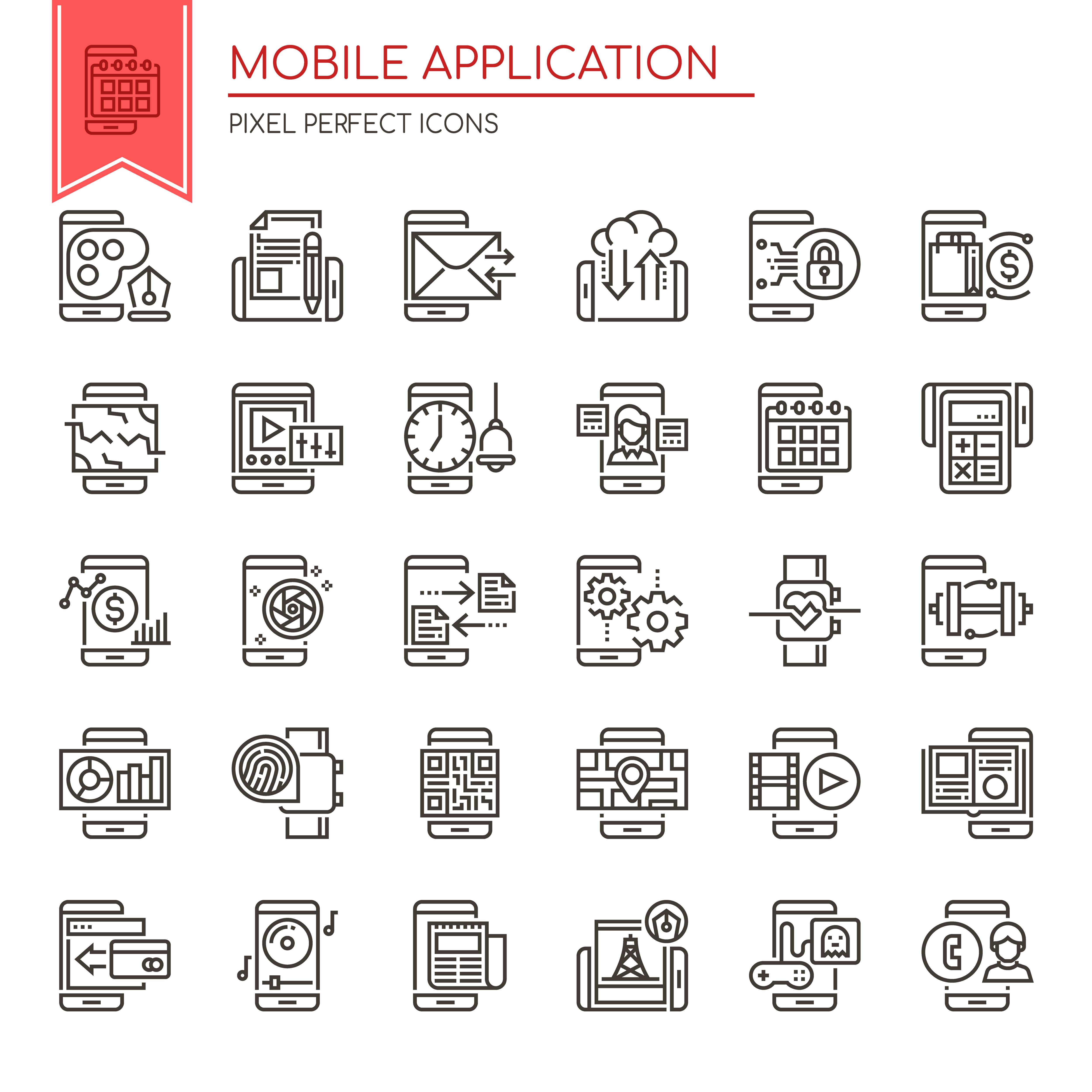 Set of Black and White Thin Line Mobile Application Icons 667490 Vector