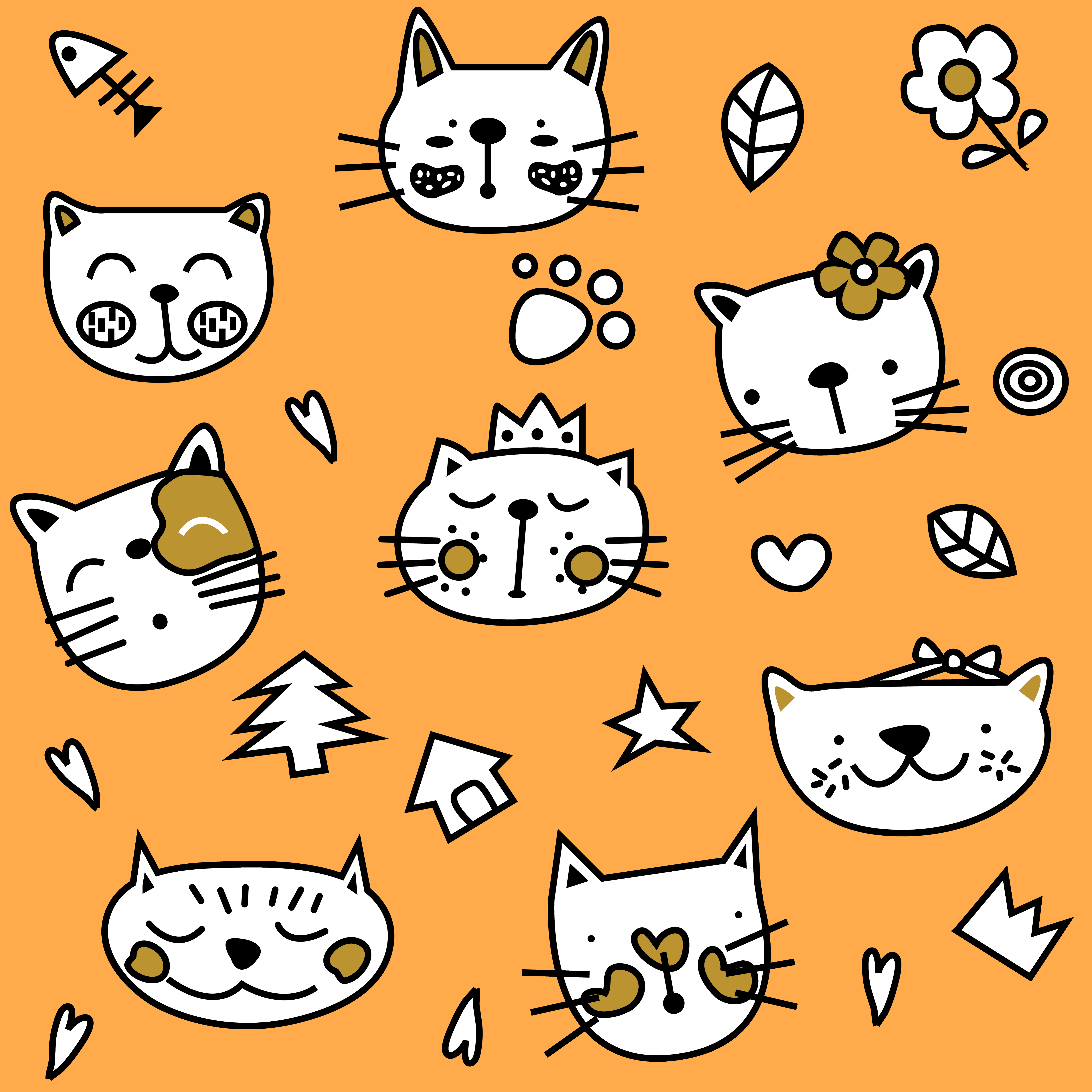 Cute Simple Orange Cat  Seamless Pattern  667497 Vector Art 