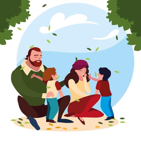 parents with children family in scene natural vector