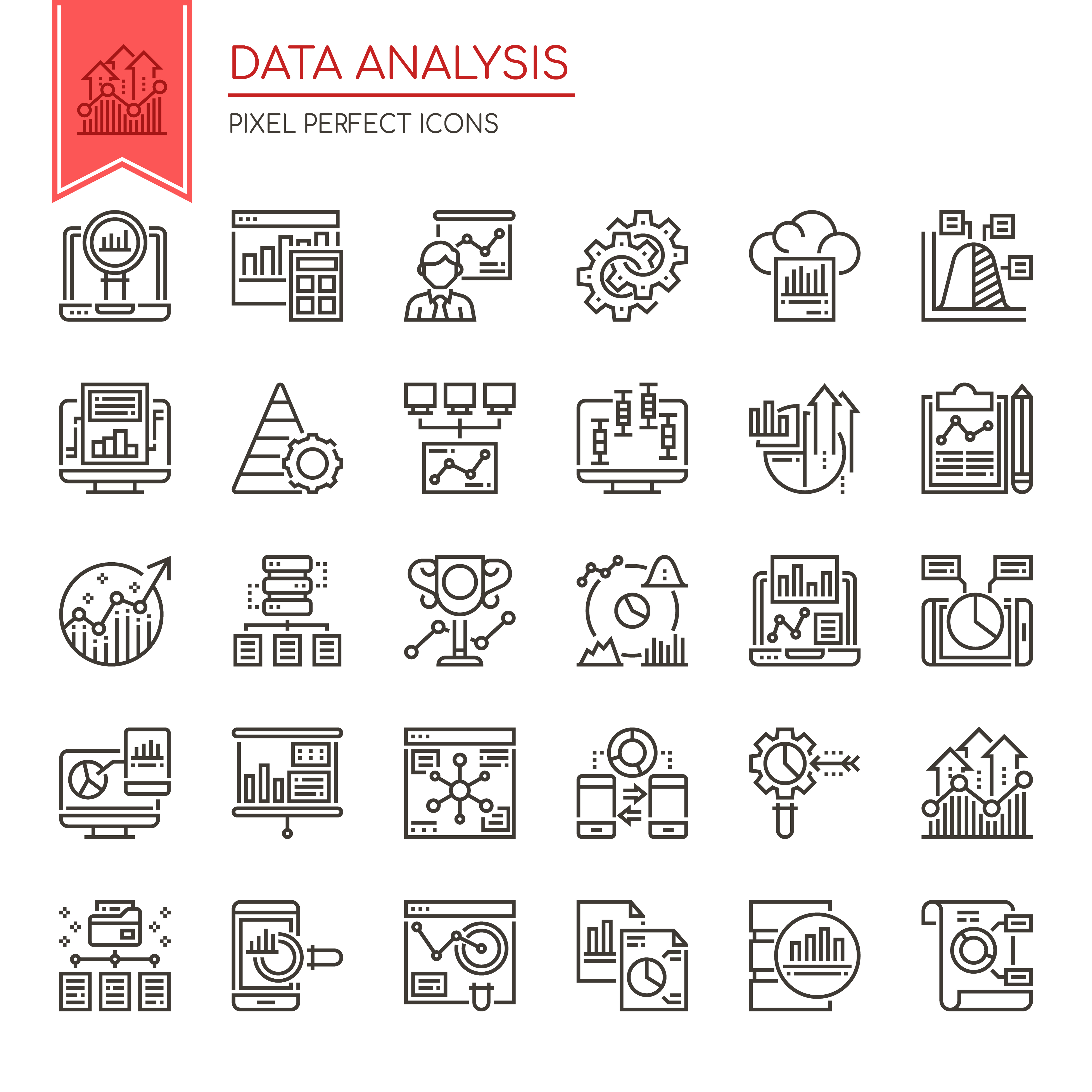 Set of Black and White Thin Line Data Analysis Icons 667510 Vector Art ...