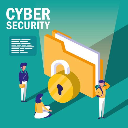 people with folder document and cyber security vector