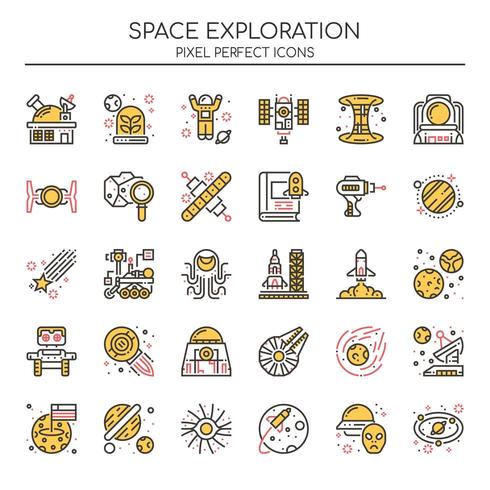 Conjunto de iconos de exploración de espacio de color Duotone vector