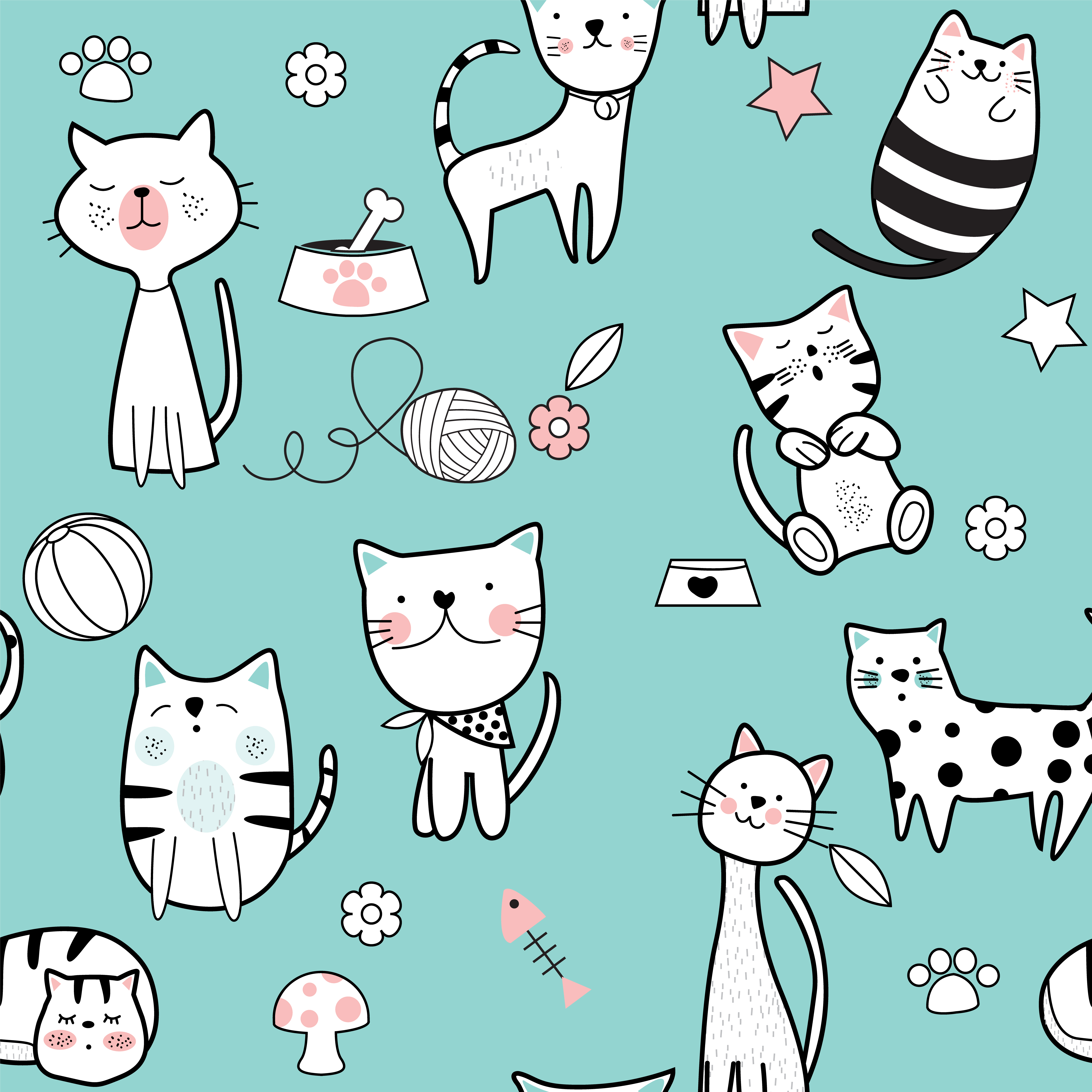 Cute Cat Blue Seamless Pattern 667528 Vector Art at Vecteezy