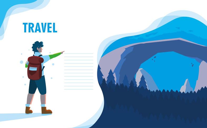 landscape nature with traveler landing page  vector