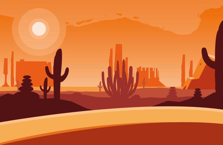 desierto en la escena del paisaje al atardecer vector