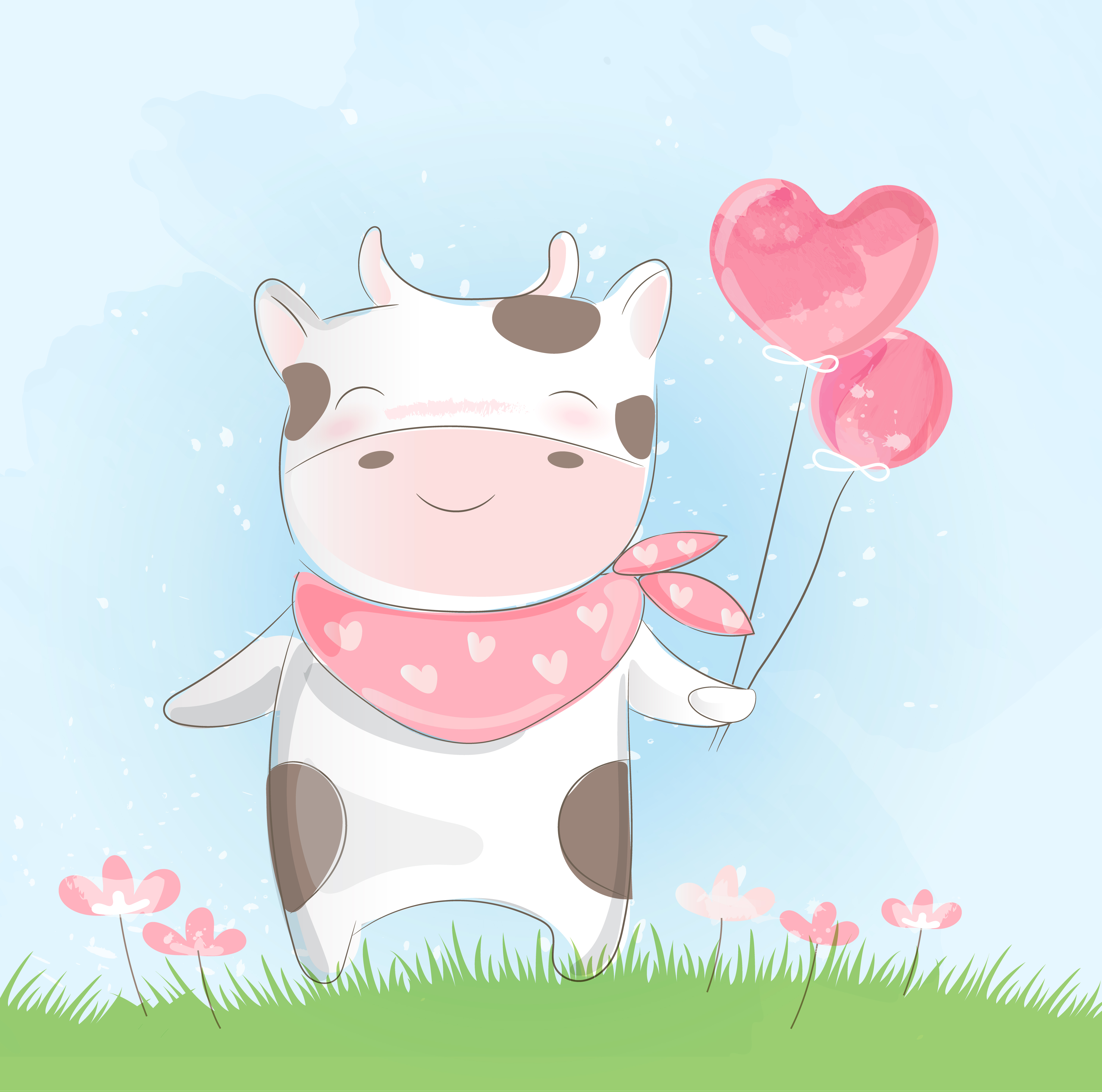 Download Cute Baby Cow In Watercolor 667645 Vector Art At Vecteezy