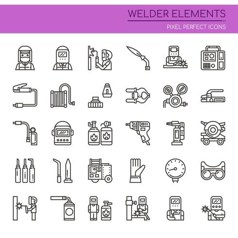 Set of Black and White Thin Line Welder Elements  vector