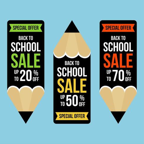 Set of pencil shaped banners for back to school sale vector