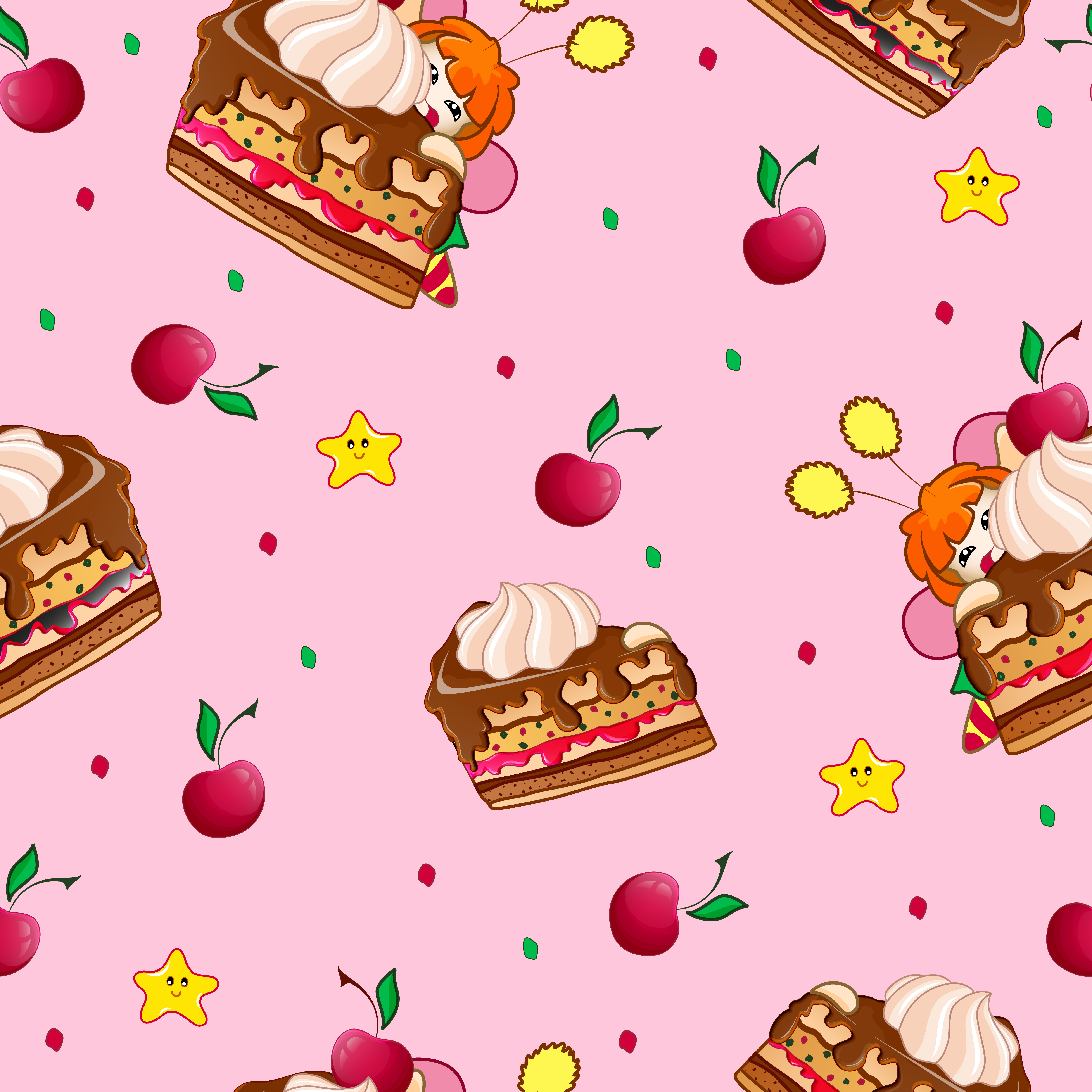 Download Seamless pattern with sweets and a tiny red-haired sweet ...