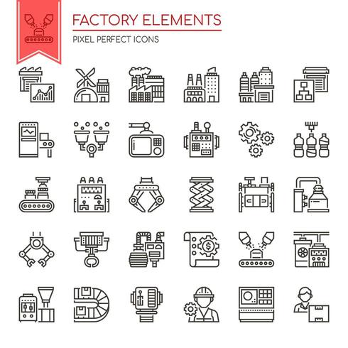 Set of Black and White Thin Line Factor Elements  vector