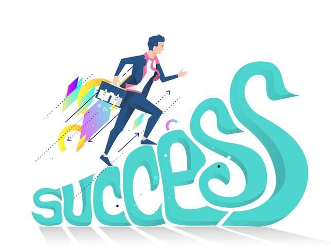 Business man running up the word Success vector