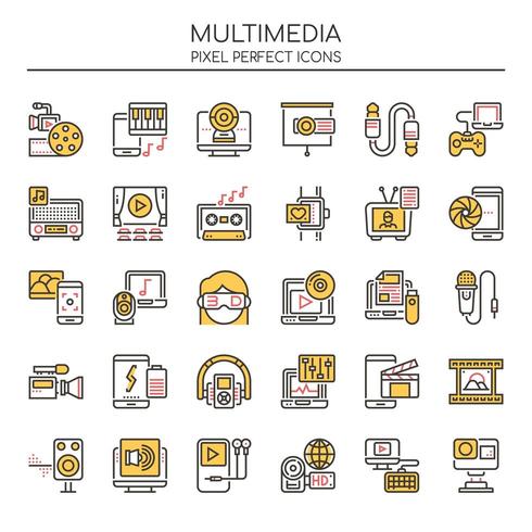 Set of Duotone Thin Line Multimedia Icons vector