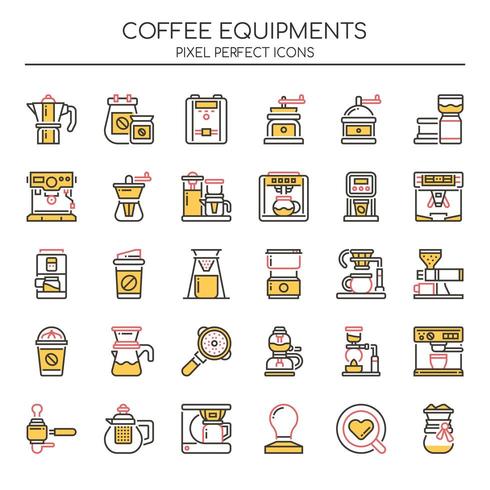 Set of Duotone Thin Line Coffee Equipment Icons  vector