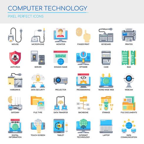 Conjunto de iconos de tecnología informática de color plano vector