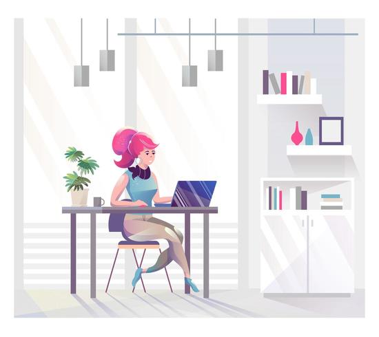 Businesswoman sitting at desk working in office vector